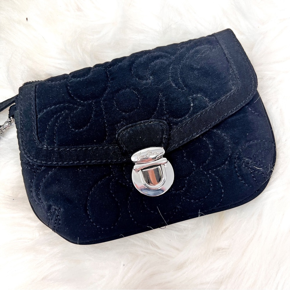 Vera Bradley Black Quilted Wristlet Floral RFID Wallet Clutch Small Purse - Picture 3 of 9